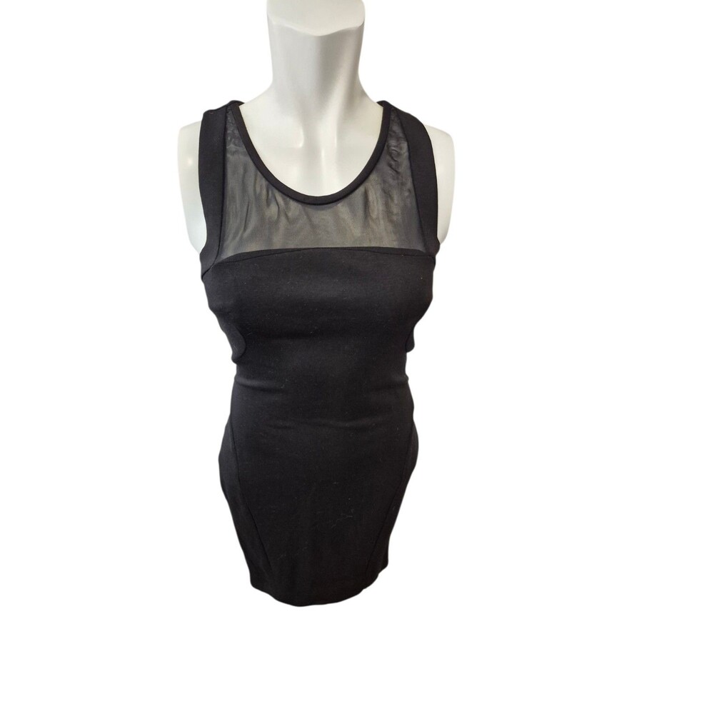 Helmut Lang Bondage Jersey Knit Mesh Panel Bodycon Dress Sleeveless Black sz 4
